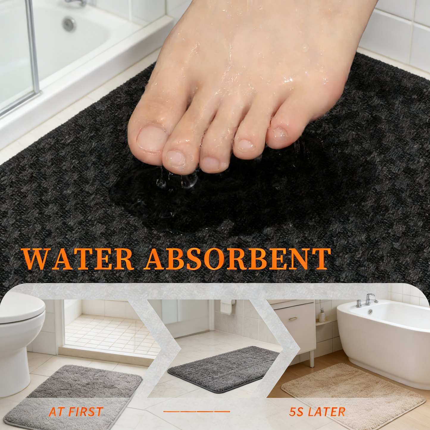 4-Piece Bath Mat Set, Ultra Thin, Non-Slip & Machine Washable