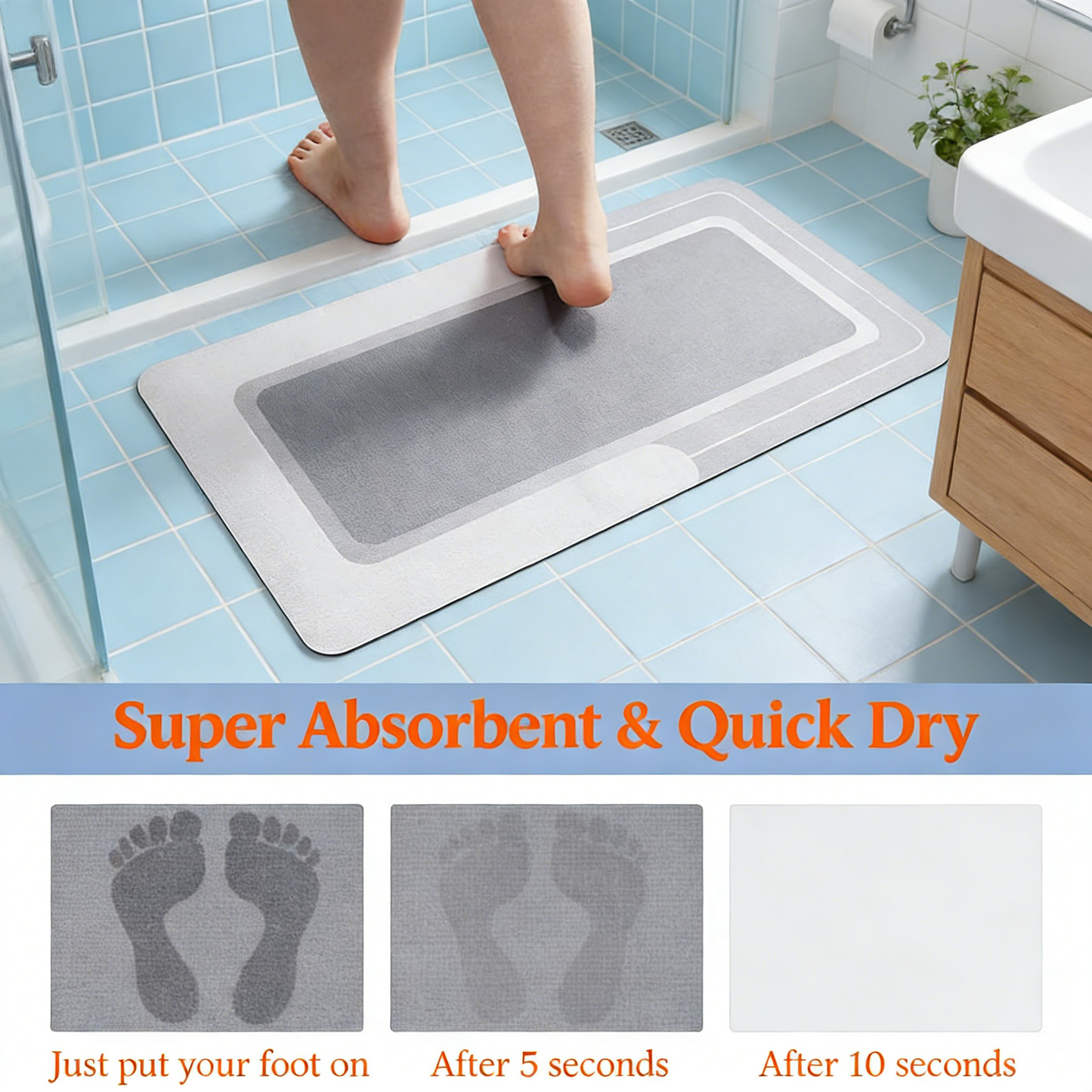 Non-Slip Quick Dry Bath Mat, Super Absorbent & Easy Care