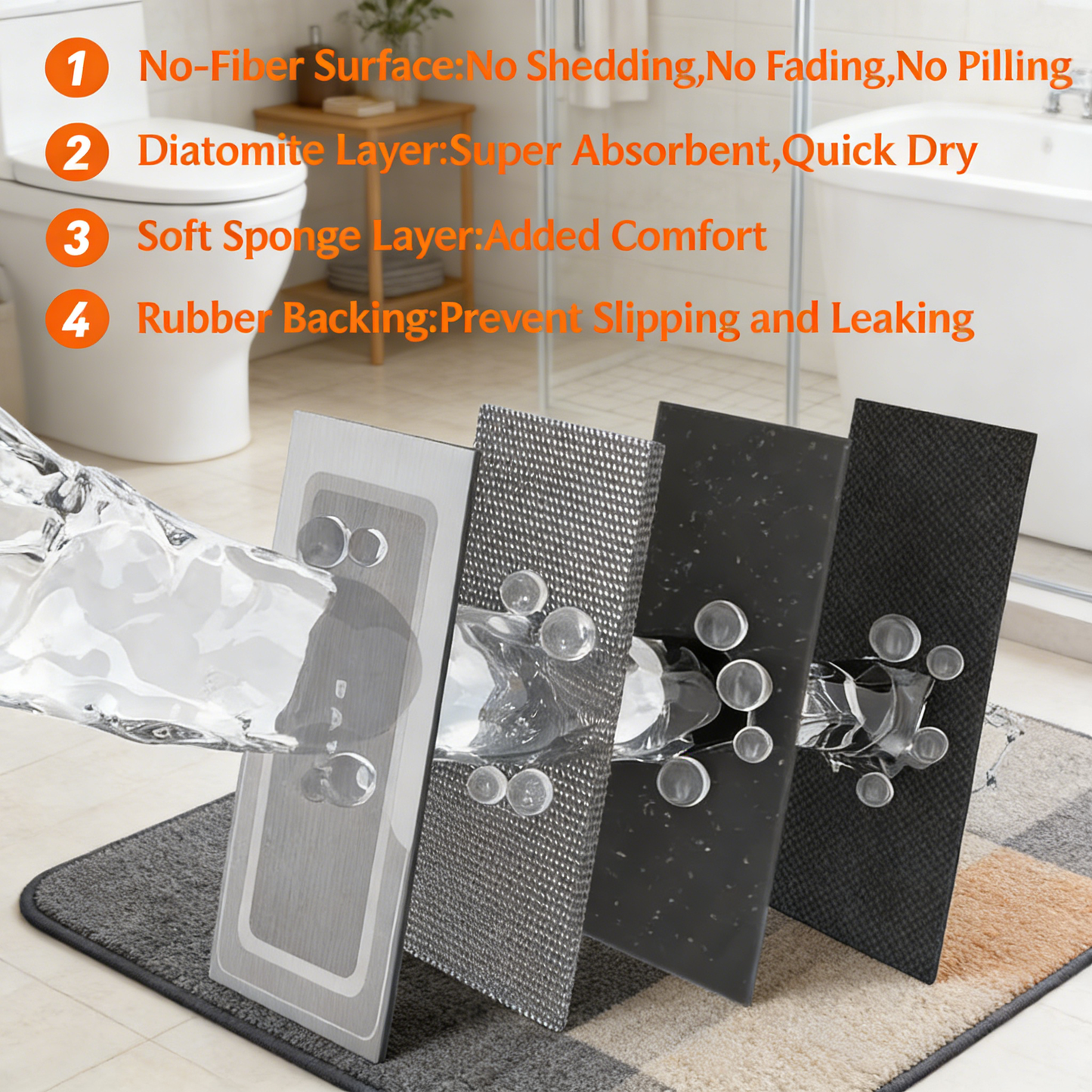 Non-Slip Quick Dry Bath Mat, Super Absorbent & Easy Care